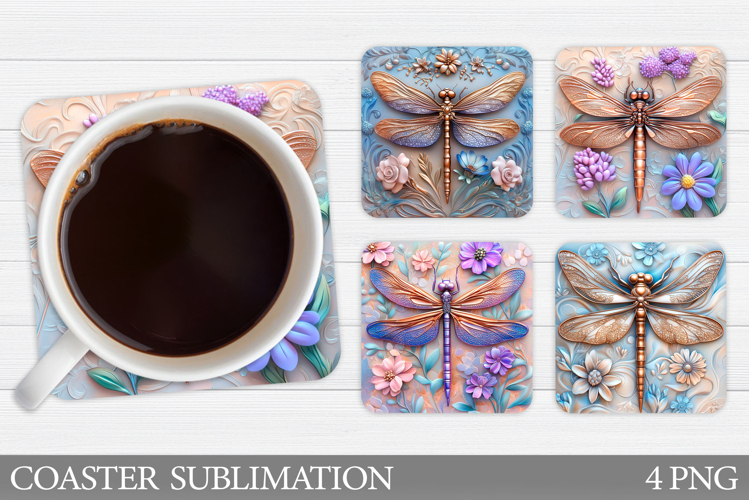 Dragonfly Coaster Design. Flowers Coaster Sublimation
