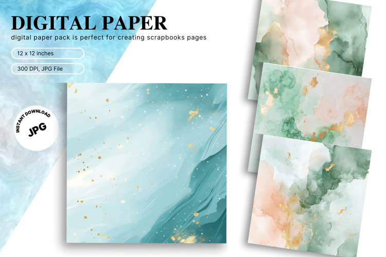 Green Watercolor Alcohol Ink Background Digital Paper