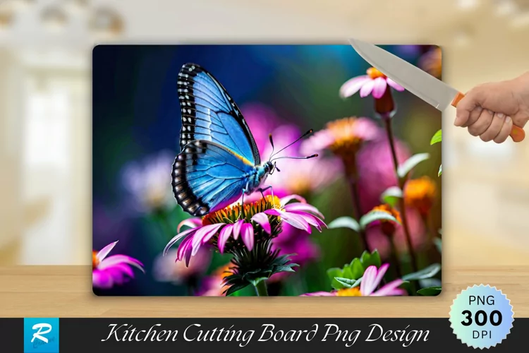Butterfly With Flowers Cutting Board Sublimation Design