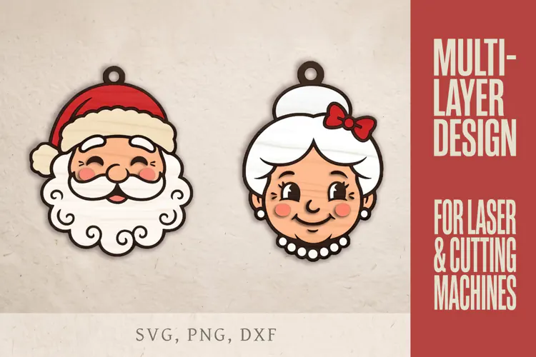 Christmas Ornaments SVG, Layered Laser Cut Files