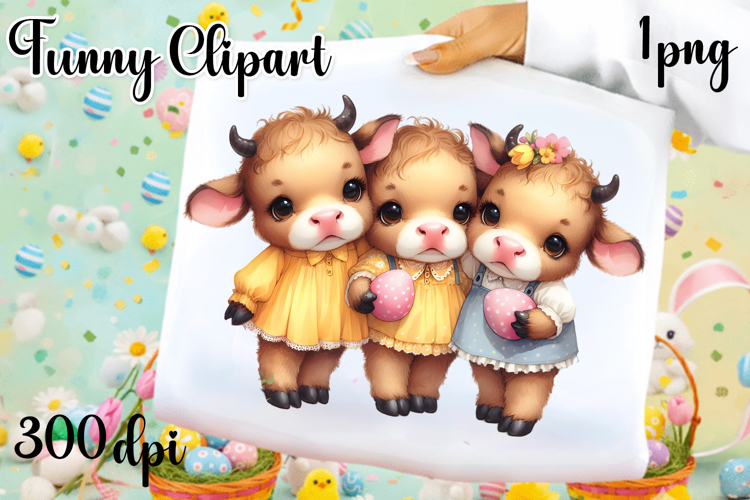 Spring animal clipart|Cute cow easter animals clipart