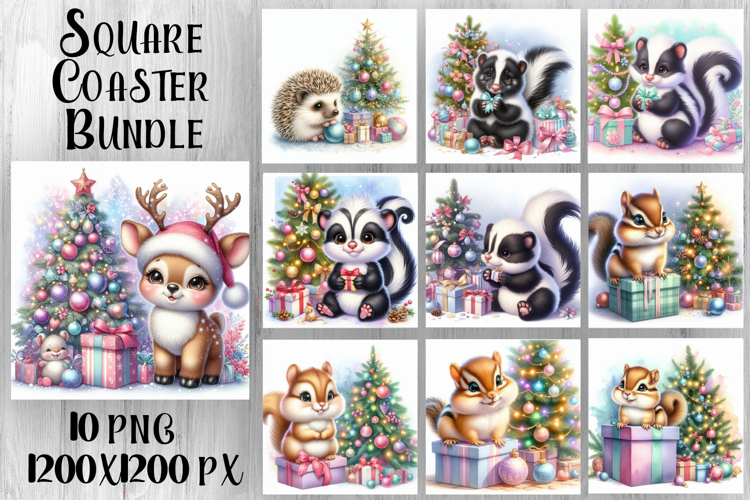 Funny Christmas Coaster Design | animal Square Coaster example image 1