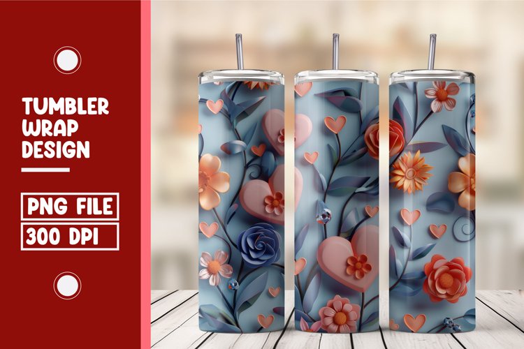 Heart Flower Tumbler Wrap Design