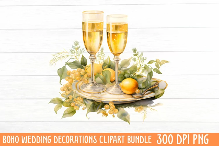 Boho Wedding Decorations Clipart, Watercolor Clipart