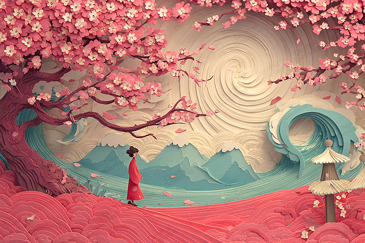 Japanese Cherry Blossom Art Paper Craft Digital Background
