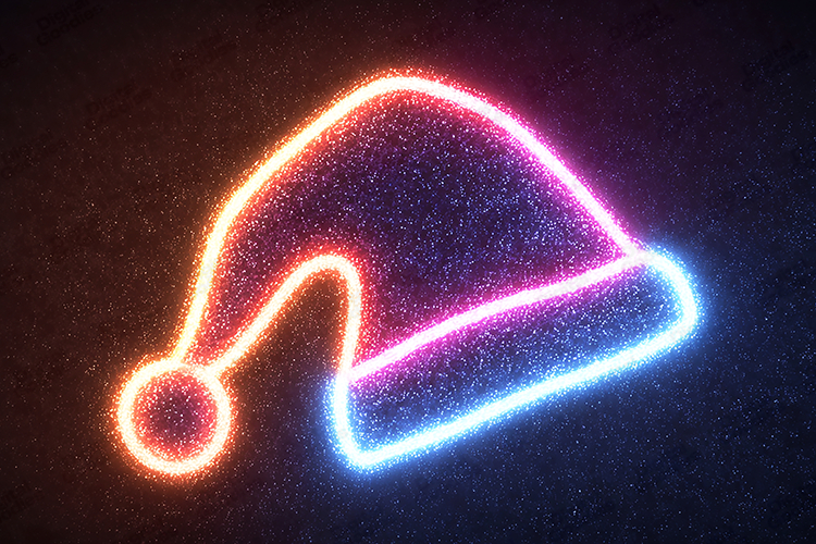 Neon Particle Santa Hat Digital Art | Glowing Christmas Desi
