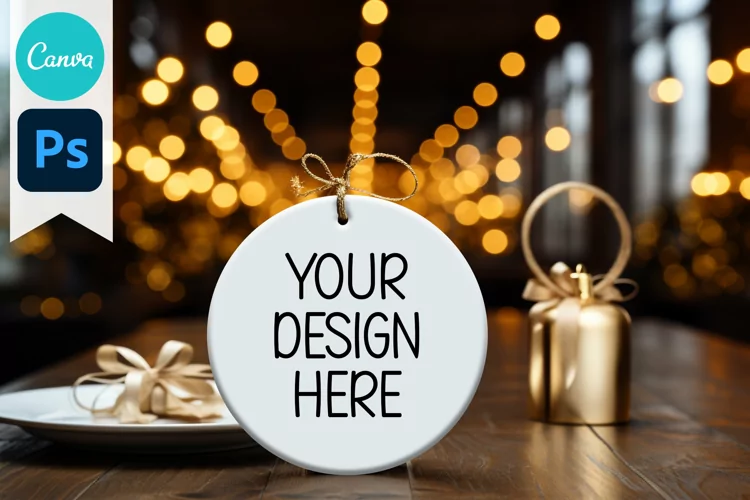 Blank Circle Christmas Ornament Mockup | Sublimation Mockup