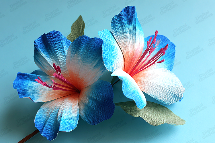 Handcrafted Crepe Paper Flower Blue Orange Floral Art