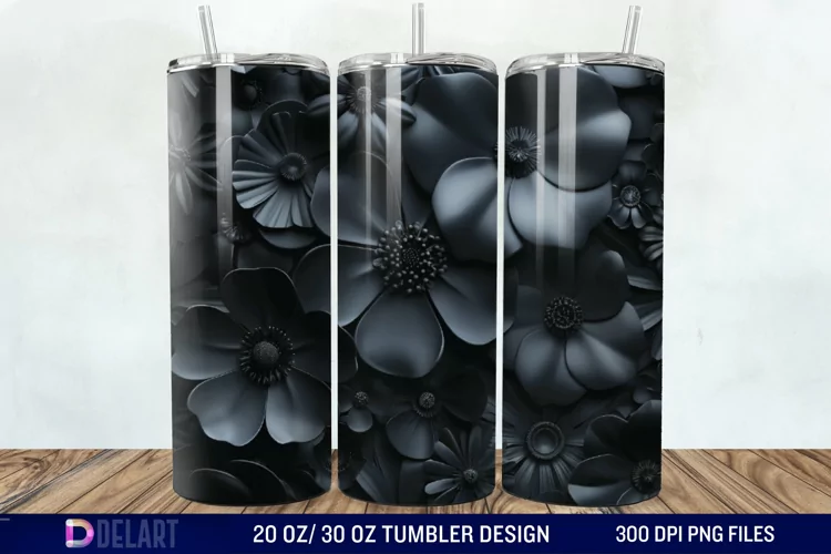 3d Dark floral Tumbler Wrap