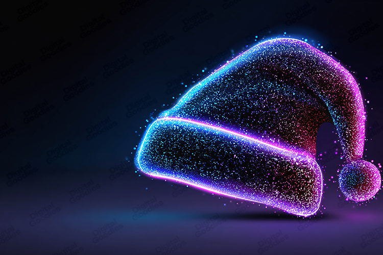 Glowing Neon Santa Hat Digital Art | Festive Particle Design