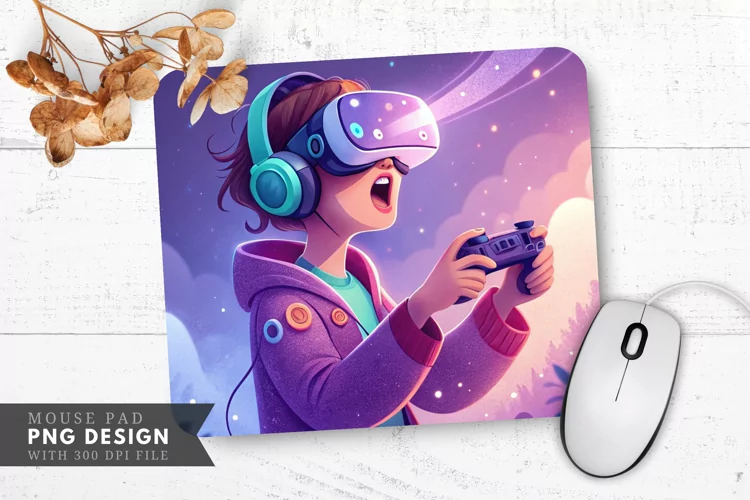 VR Gaming Adventure A Colorful Escape Mouse Pad PNG Design