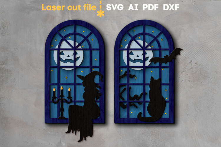 Halloween Windows SVG laser cut files for Glowforge