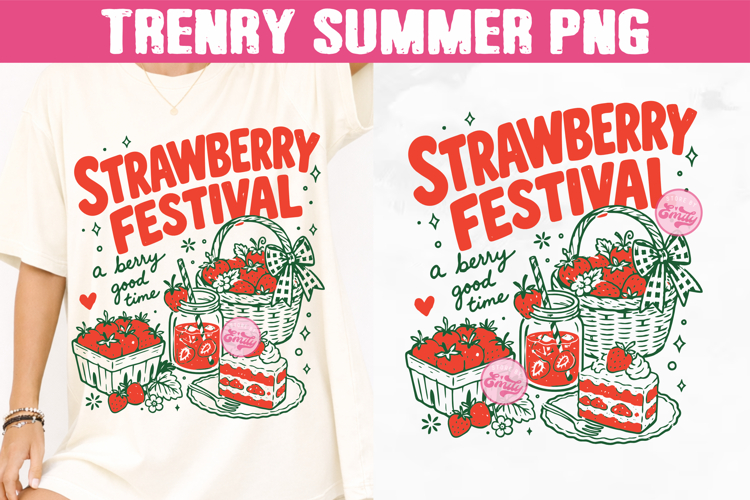 Strawberry Festival PNG, Preppy Coastal Summer Sublimation