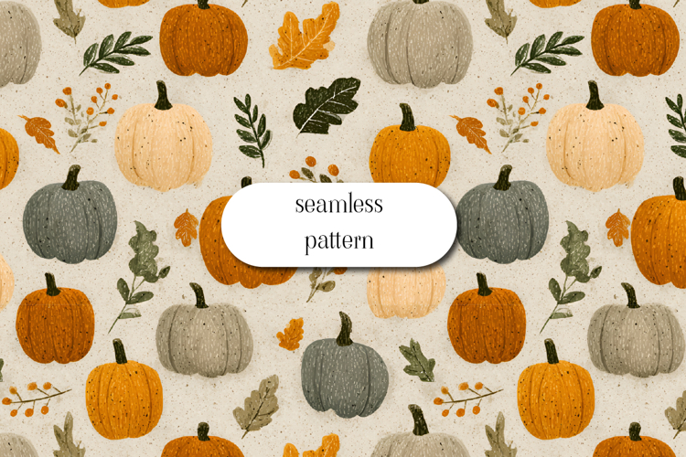 Seamless Pumpkin Pattern Autumn Leaves Rustic Design