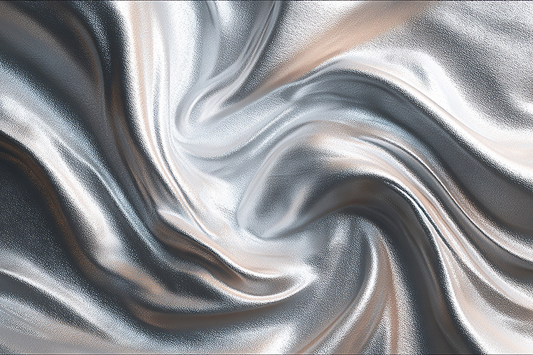 A swirling silver and gray fabric textures