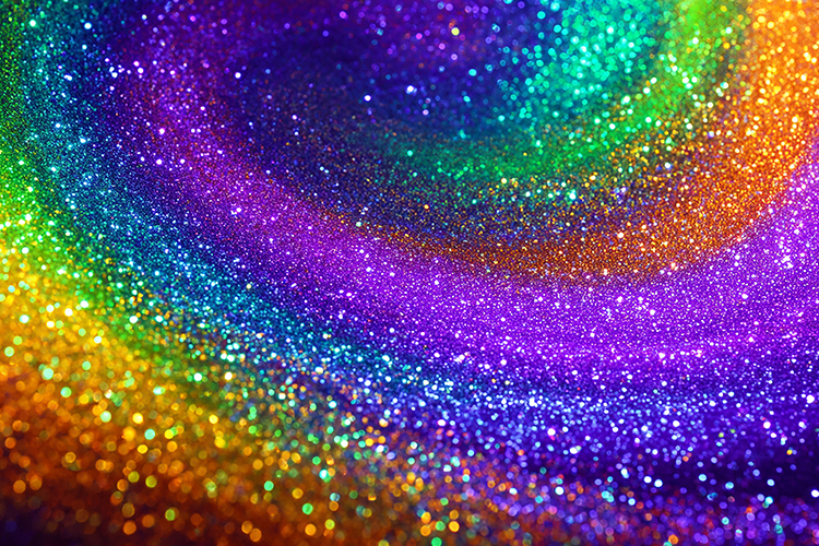 Swirling rainbow pattern and glittering texture