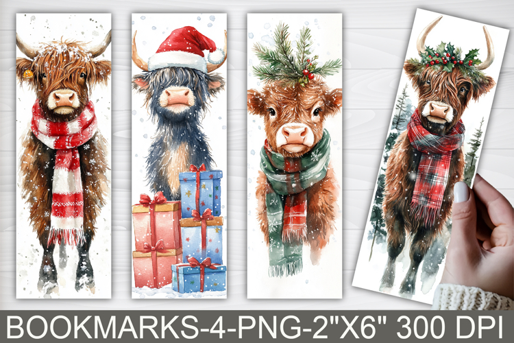 Christmas Highland Cow Bookmarks