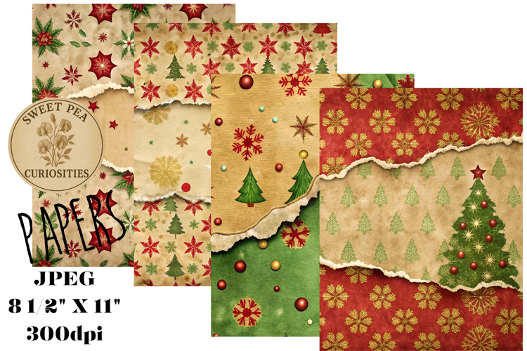 Christmas, Red, Green, Papers, Junk Journal