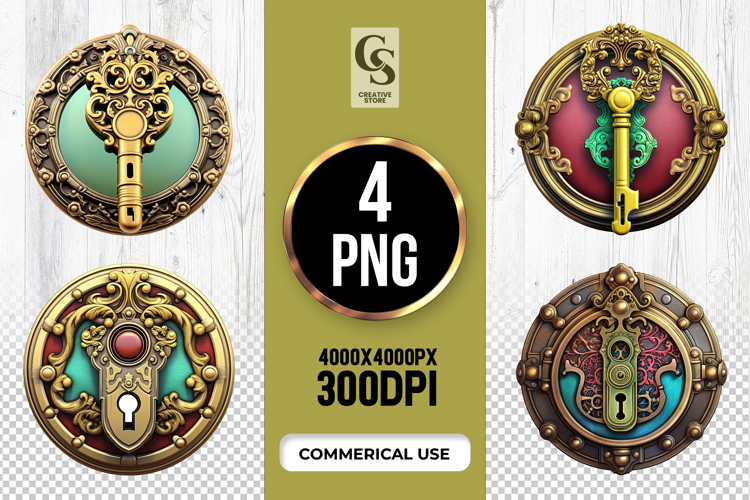 Vintage Ornate Keyhole Plates And Keys Clipart PNG