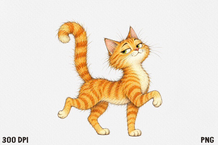 Funny Fluffy Cat Clipart PNG, Cute Crazy Cat Illustration. example image 1