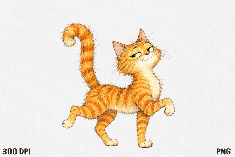 Funny Fluffy Cat Clipart PNG, Cute Crazy Cat Illustration.
