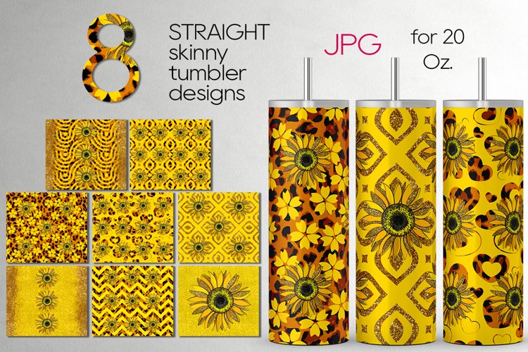 Glitter Sunflowers with Leopard Print |Skinny tumbler bundle example image 1