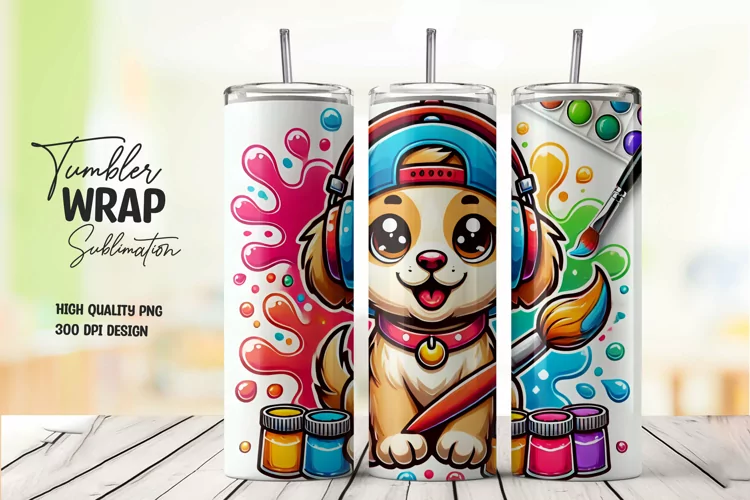 Cute dog tumbler wrap sublimation png