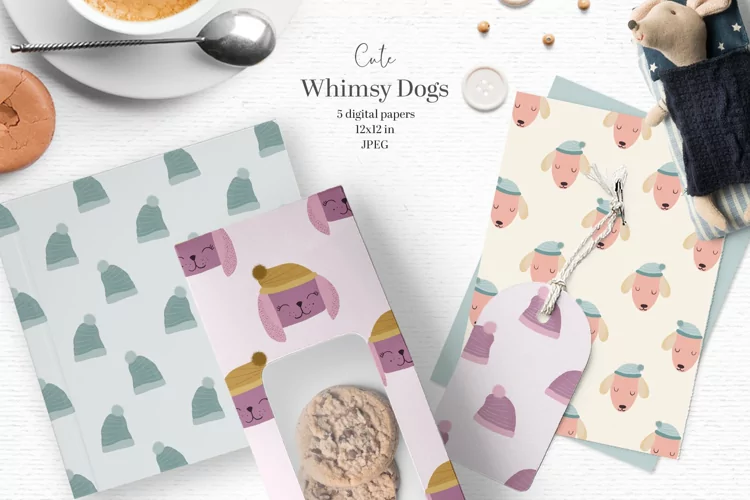 Whimsical dogs digital papers