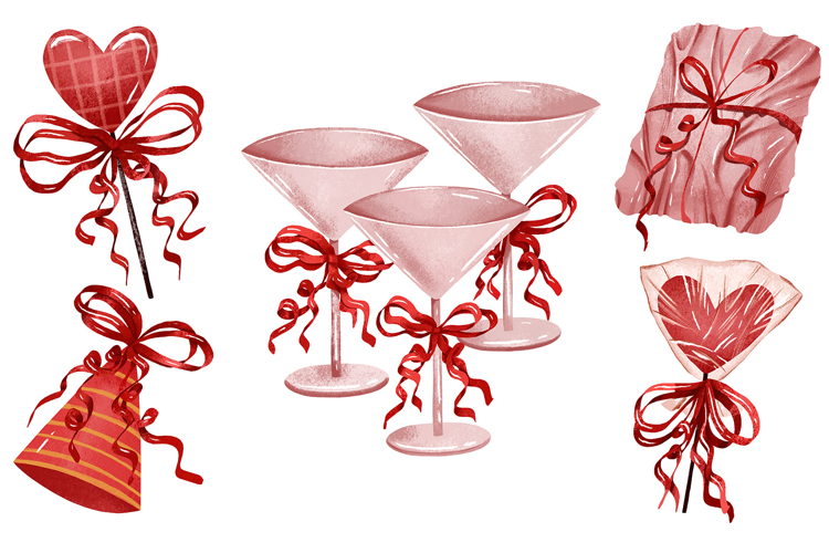 Valentine Day Girly Pink Hand Drawn Elements