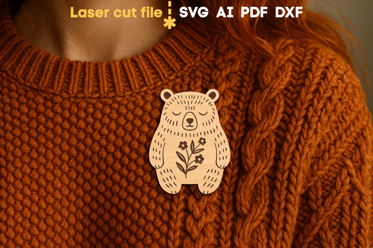 Bear Christmas Pin SVG laser cut files for Glowforge