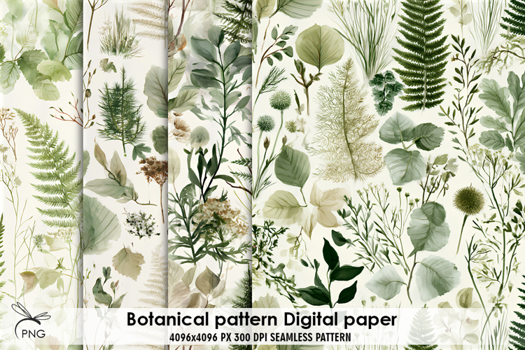 Botanical patternl digital paper, background clipart