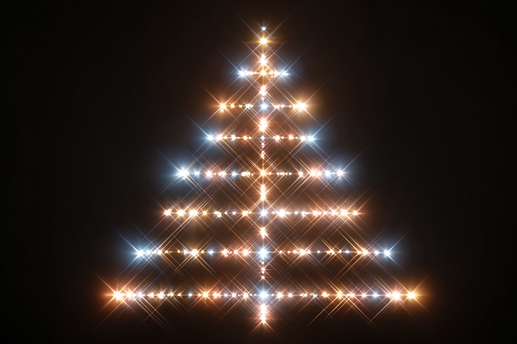 A Christmas tree made of lights on a dark background