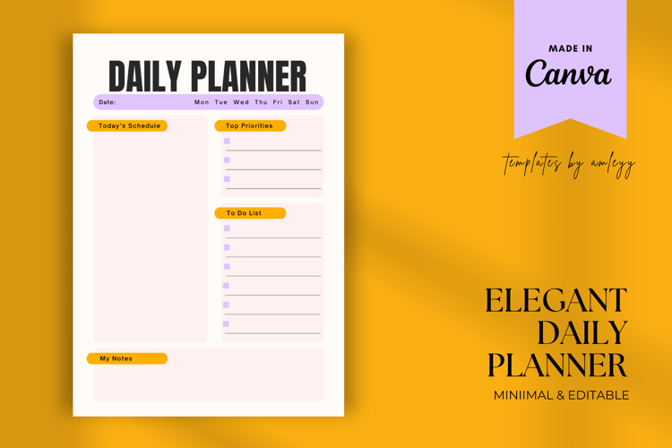 Elegant Daily Planner Template | Editable Canva Daily Agenda
