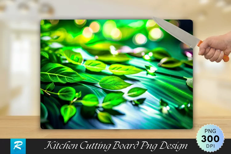Green Leaves Cutting Board Sublimation Design