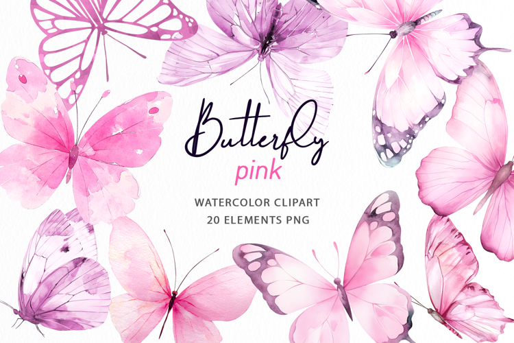 Watercolor Pink Butterfly Clipart