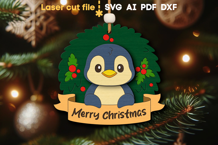 Penguin Christmas Ornament SVG laser cut file for Glowforge