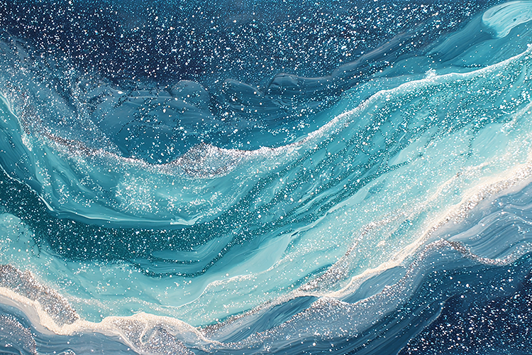 ocean waves in shades of blue & white with sparkling