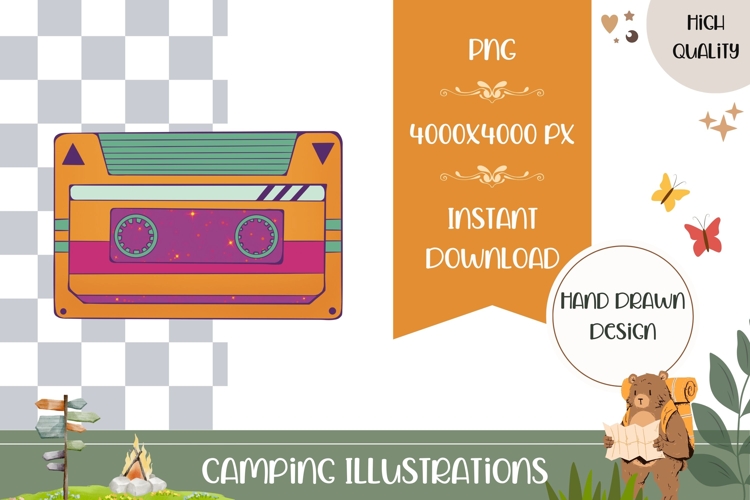 Hand Drawn Audio Tape Illustration, Cartoon Audio Tape PNG
