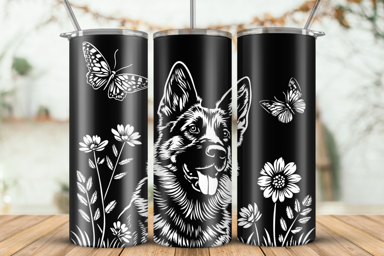 20oz Tumbler laser svg|German shepherd Dog Among Flowers
