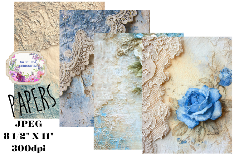 Shabby Chic, Papers, Flowers, Blue, Junk Journal, Grunge