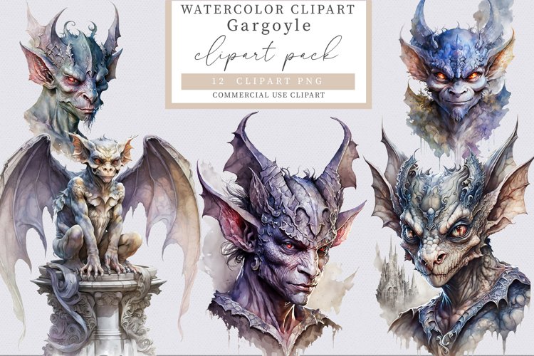 Gargoyle clipart, Halloween clipart, Watercolor clipart