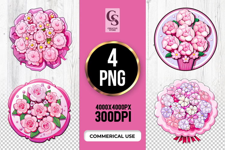 Pink Flower Bouquet Clipart Sublimation PNG