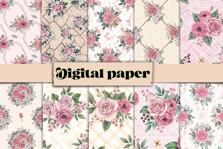 Watercolor Pink Rose Digital Paper