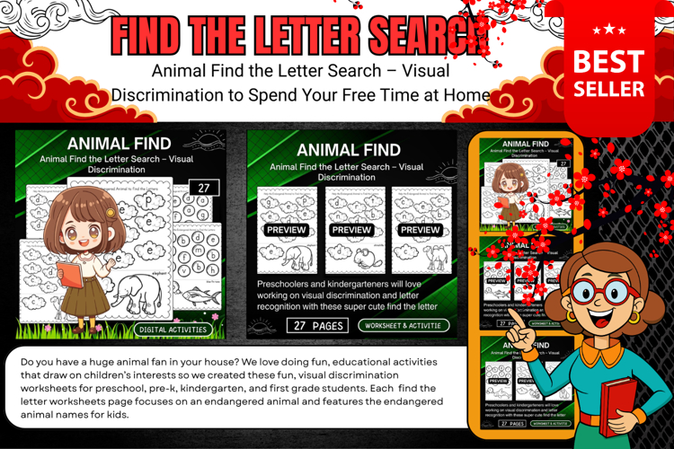 Animal Find the Letter Search Visual Discrimination Kids