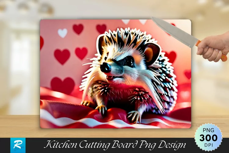 Cute Hedgehog With Hearst Cutting Board Sublimation Design
