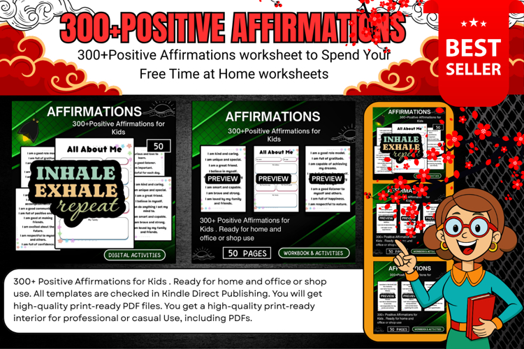 300Positive Affirmations for Kids Worksheets poster for kids