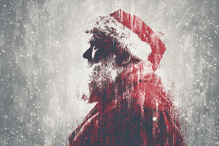 Grunge Santa Claus Portrait, Distressed Art Background