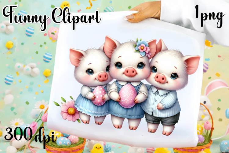 Spring animal clipart|Cute pig easter animals clipart