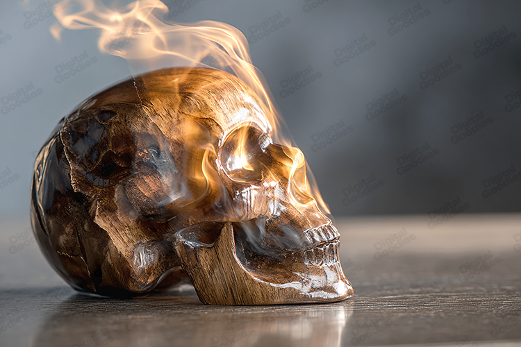 Burning Wooden Skull Artwork Fire Effect Background