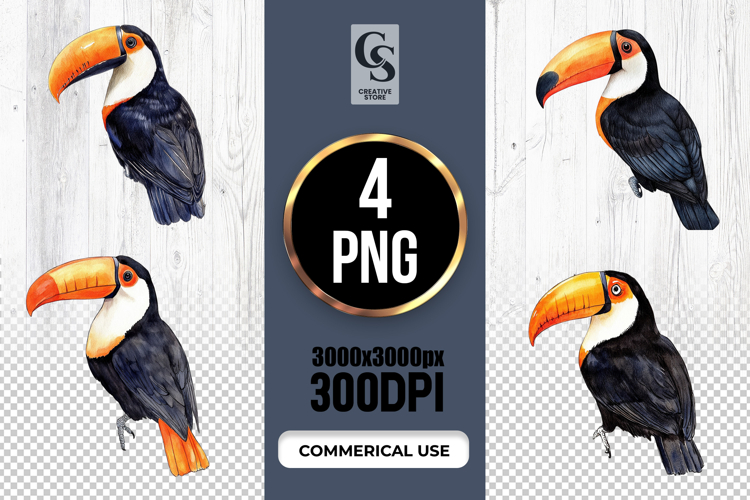 Watercolor Toucan Bird Clipart Sublimation PNG
